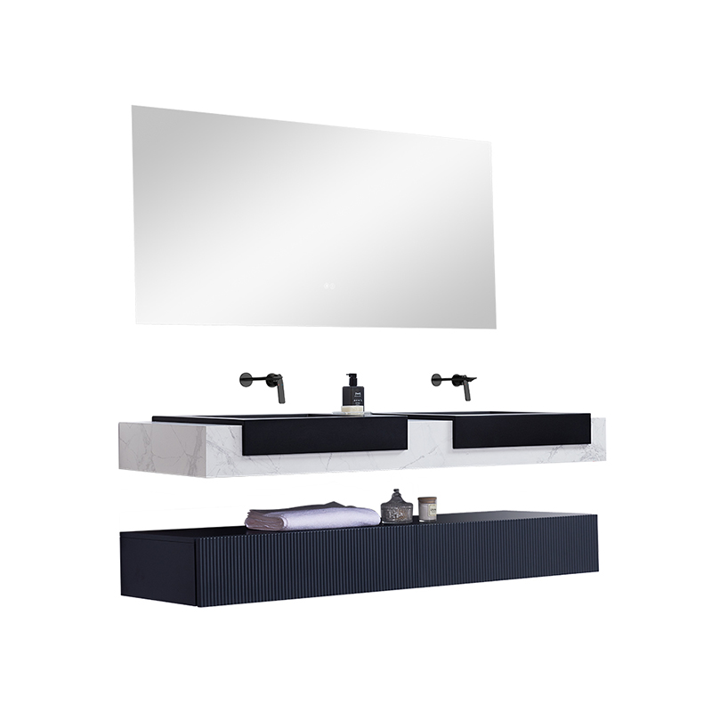 1600mm MDF lacquering Bathroom Cabinet with Two Black Dimond Stone Sinks