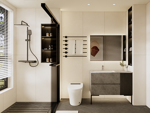 Modern bathroom, everywhere is filled with warmth.