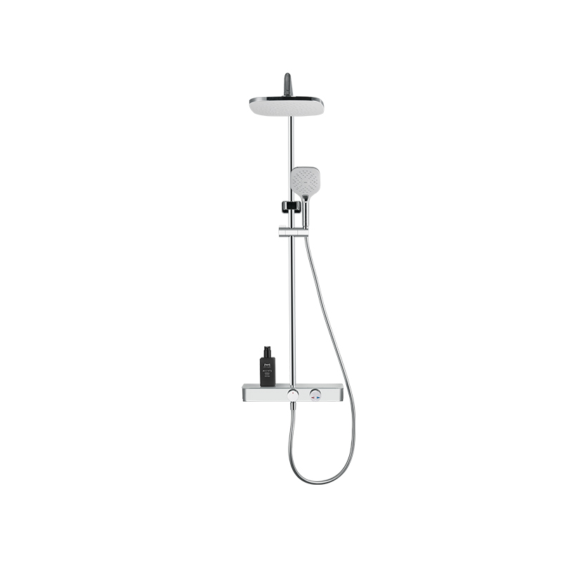 4-function High-pressure Spray Gun Shower Set Air Injected Chromed Shower Set with Bottom Spout Ans Shampoo Holder