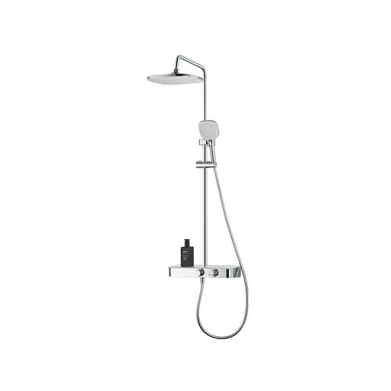 4-function High-pressure Spray Gun Shower Set Air Injected Chromed Shower Set with Bottom Spout Ans Shampoo Holder