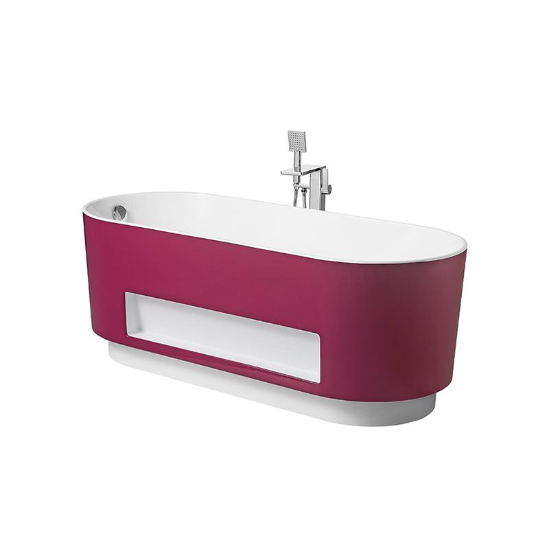 Acrylic Free-standing Bathtub with 7-color LED Decoration Light Plus Storage Shelf