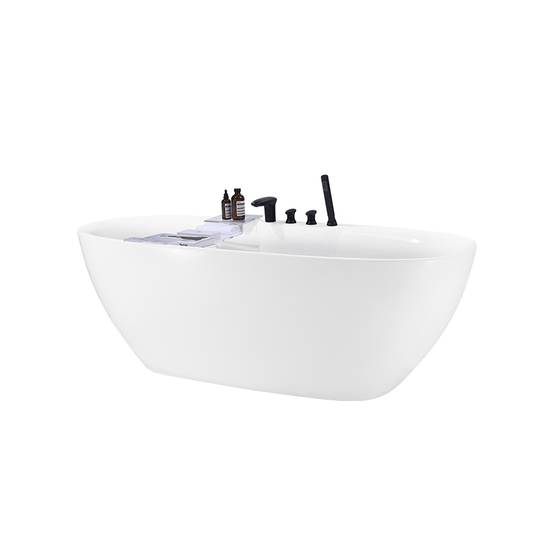 Free-standing Bathtub with 4pcs Matte Black Faucet Set