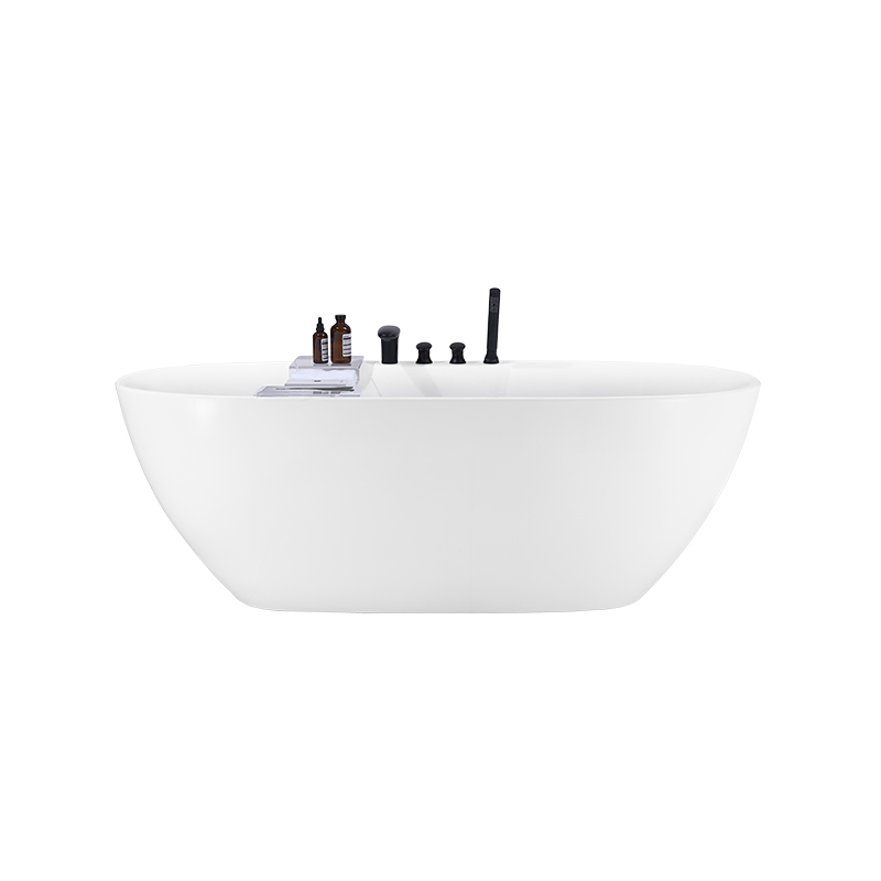 Free-standing Bathtub with 4pcs Matte Black Faucet Set