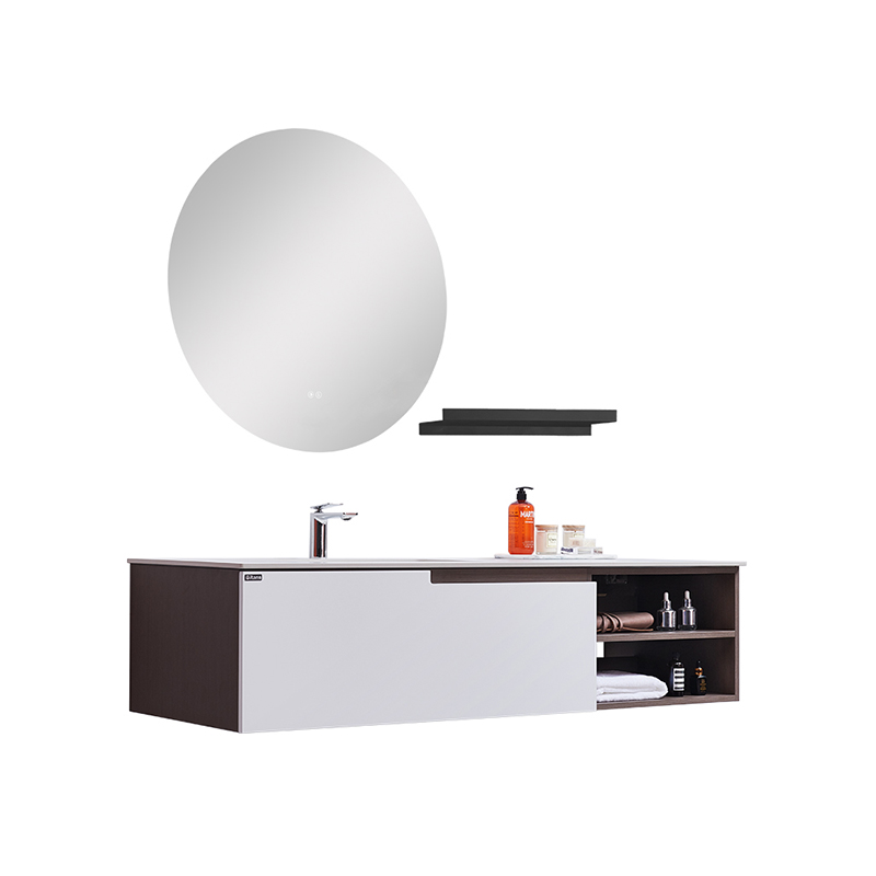 Modern Big MDF White Lacquering Bathroom Cabinet with Round LED mirror