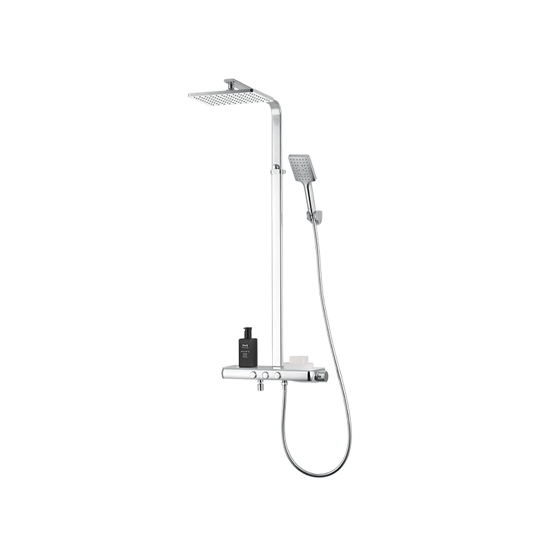 Thermostatic Button Control Stainless Steel Chromed 3-function Stick Shower Set with Big Shampoo Holder