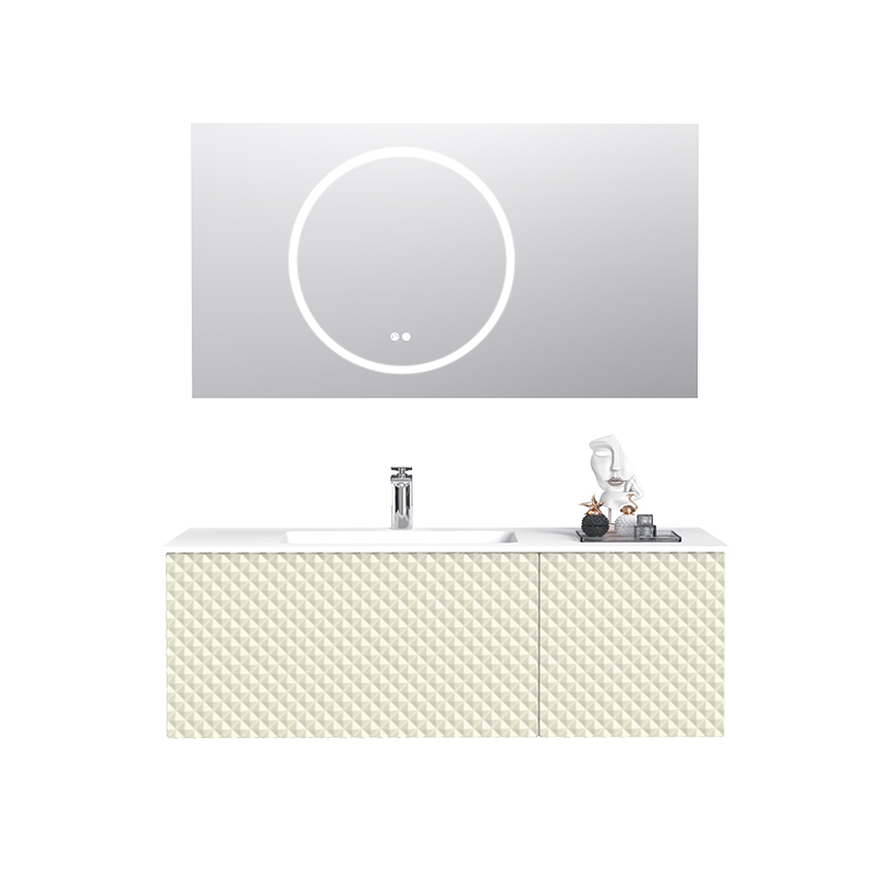 White artifical integrated basin with grains